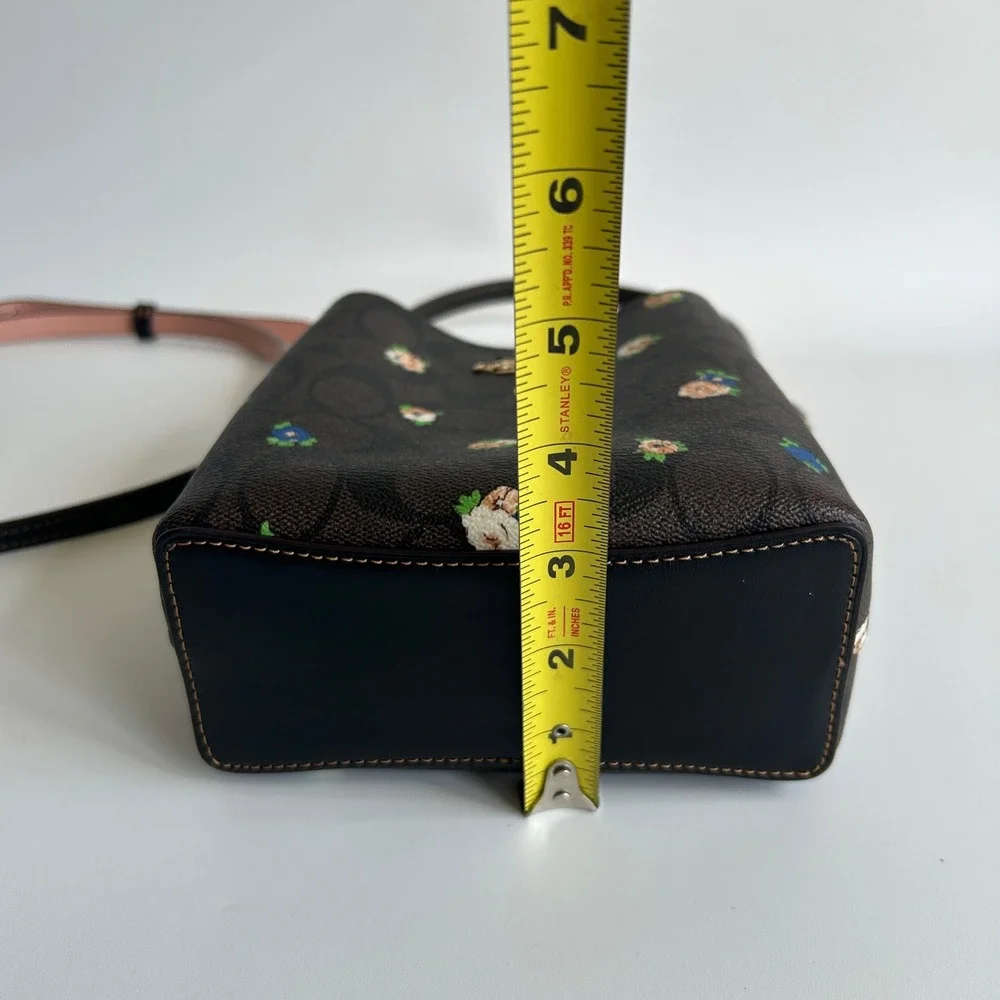 Coach Mini Town Bucket Bag Floral Brown Black Canvas C7270